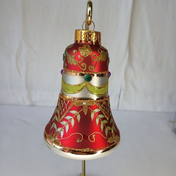 Unique Treasures Hand Blown Crafted Mercury Christmas Red Glass Ornament Bell - Picture 2 of 8